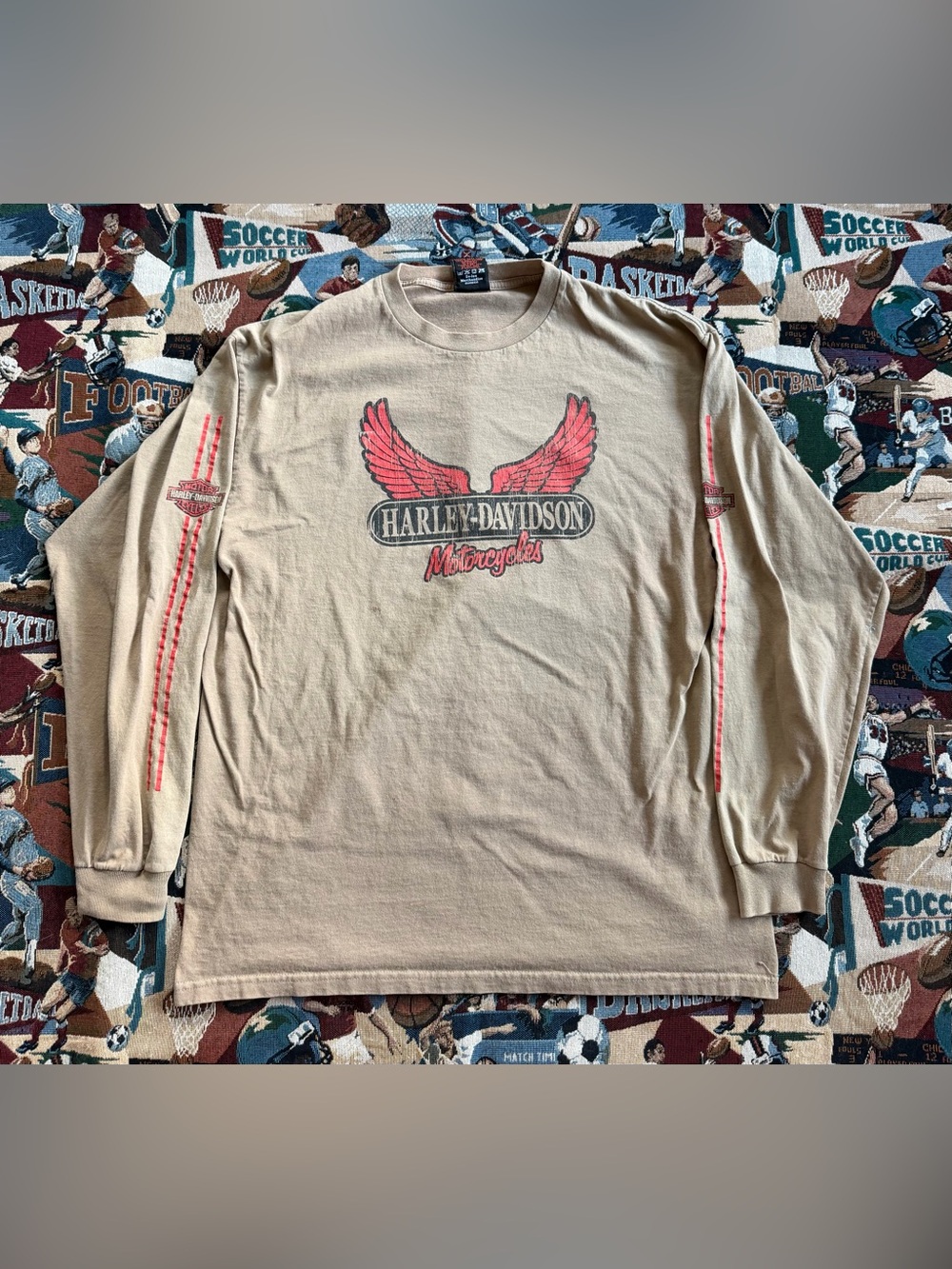 Vintage Men’s Harley Davidson Motorcycle Brown Graphic Long Sleeve T-shirt